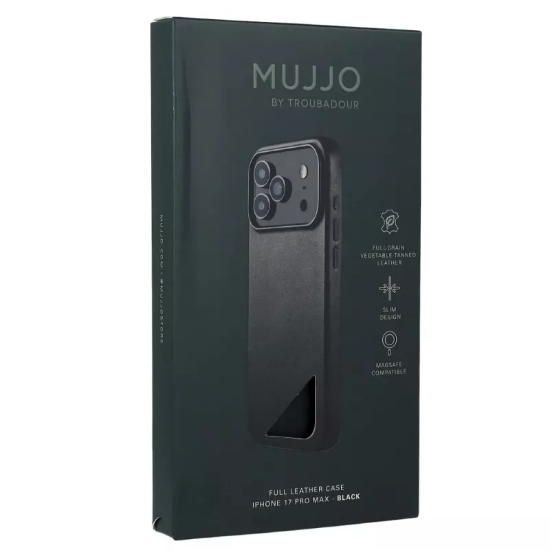 Mujjo Full Leather Case vāciņš priekš iPhone 17 Pro Max Melns