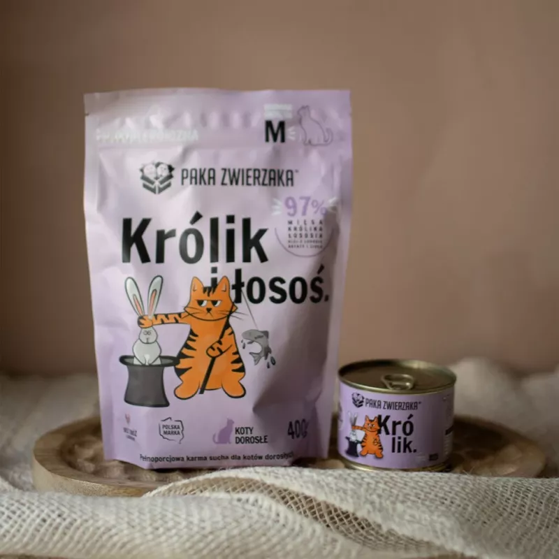 PAKA ZWIERZAKA Rabbit and salmon - sausā kaķu barība - 400g