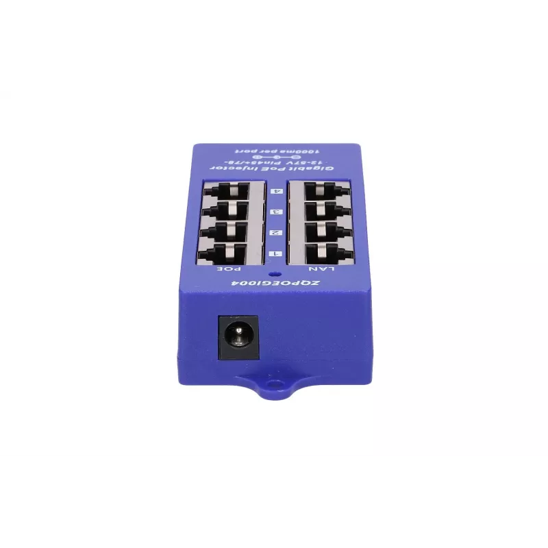 PoE injektors Extralink Gigabit 4 portu, 4x 1000Mb/s RJ45, 48V, zils/melns