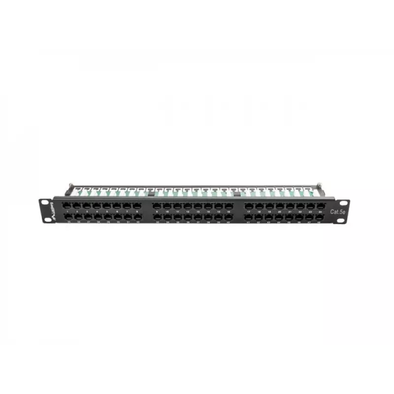 Patch panel LANBERG PPU5-1048-B 1U, 48 porti Cat5e, melns, 445×102×44,5 mm