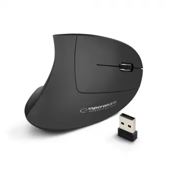 Bezvadu pele ESPERANZA EM133 — ergonomiska labā roka, 1600 DPI, 6 pogas, 2,4 GHz USB nano uztvērējs, 10 m diapazons, melna