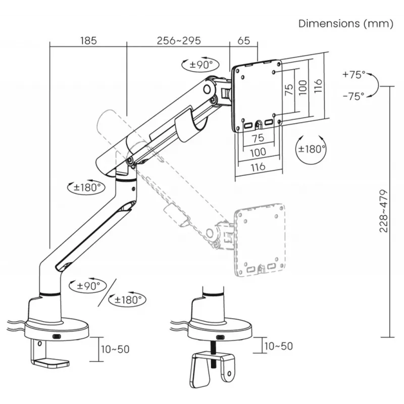 ART gāzes galda stiprinājums 1 LCD/LED monitoram