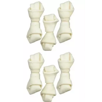 Zobu košļājamā rotaļlieta ZOLUX mezglots balts kauls 54 g — dabīgs liellopu gaļas zobu kopšanas kārums maziem pieaugušiem suņiem 60 mm, iepakojumā 6 gab.