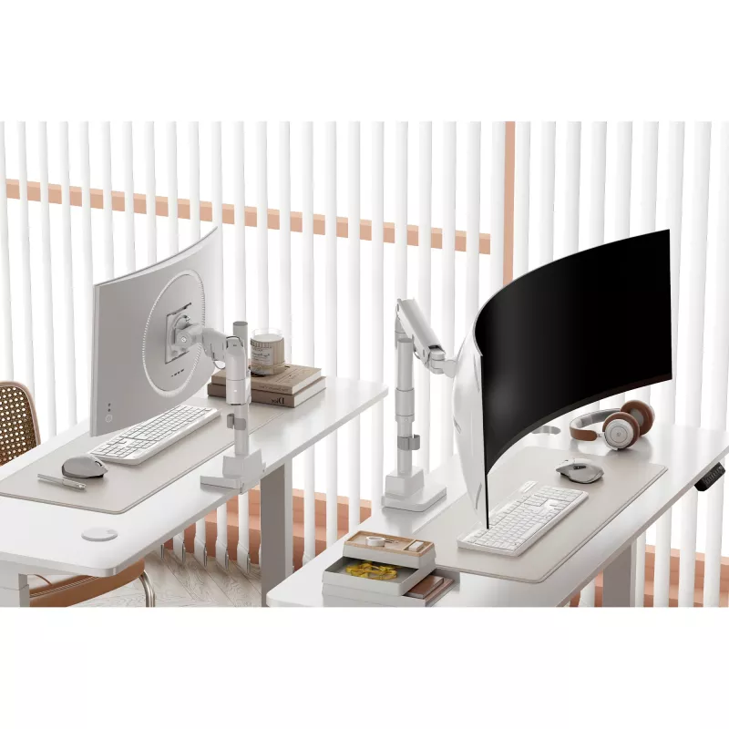 Monitora stiprinājums DIGITUS Single, skavas veida, maks. 57 collas, 27 kg ietilpība, VESA 75x75–100x100, balts