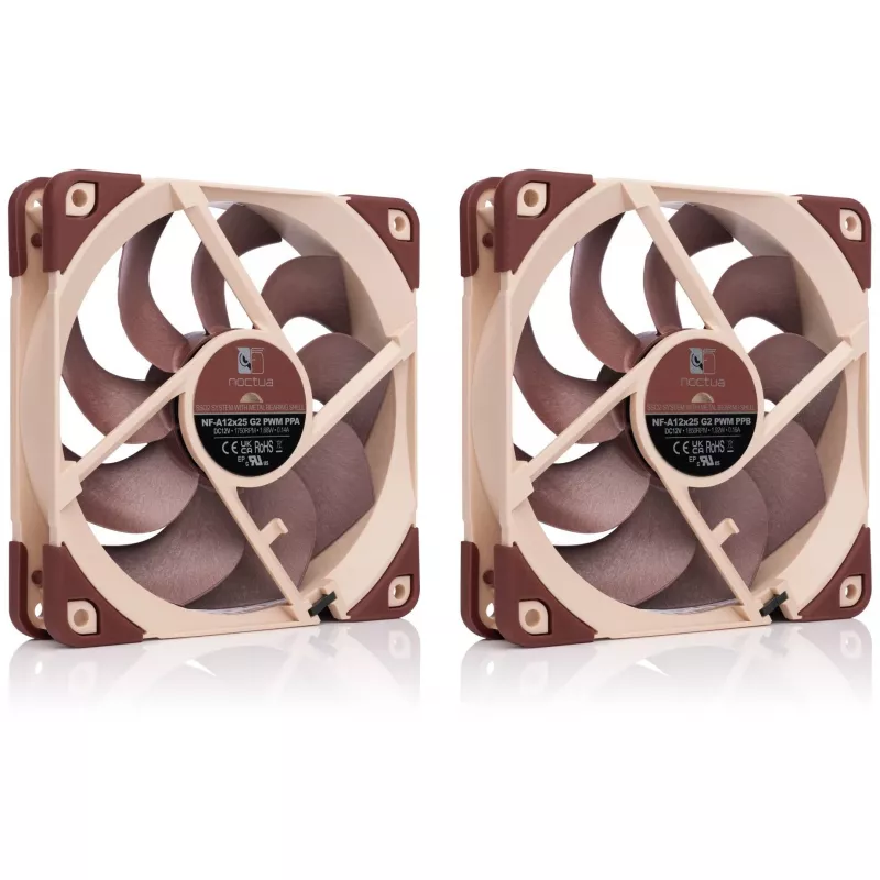 Datora korpusa ventilators Noctua NF-A12X25 G2 PWM SX2-PP 120 mm, 12 V, 1800 RPM, 107.3 m³/h, SSO gultnis, iepakojumā 2 gab., bēšs