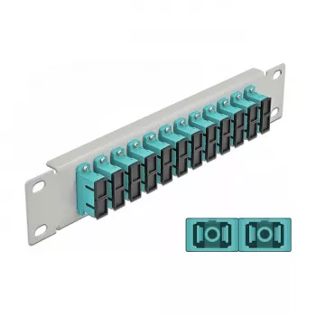 Optisko šķiedru plāksteru panelis DeLOCK 10 collu 12 portu SC Duplex Aqua 1U pelēks