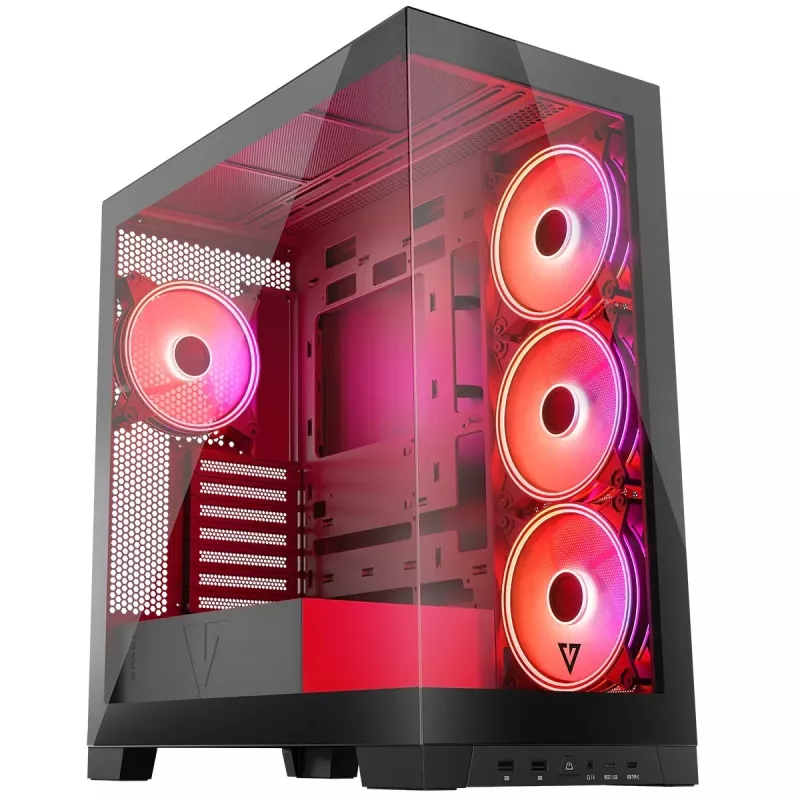 PC korpuss MODECOM Volcano SPACE APEX ARGB Midi Tower, rūdīts stikls, USB-C, atbalsta ATX/microATX/Mini-ITX, GPU līdz 430 mm, CPU dzesētājs līdz 180 mm