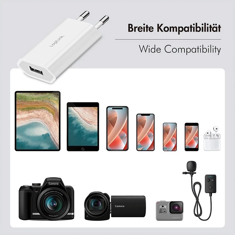 USB-A kontaktligzdas adapteris, 5W, 5V/1A, 1xUSB-A balts