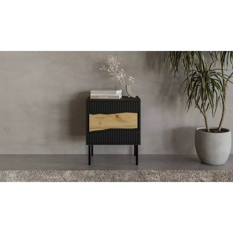 Cama INSERTO Naktsskapītis, 2 gab., 50x40x61.5 cm, melns + LED