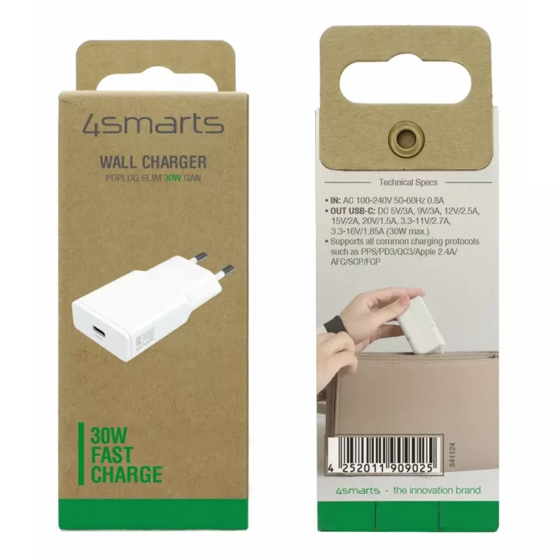 Iekštelpu lādētājs 4smarts 541124 Smartphone balta AC Fast Charging