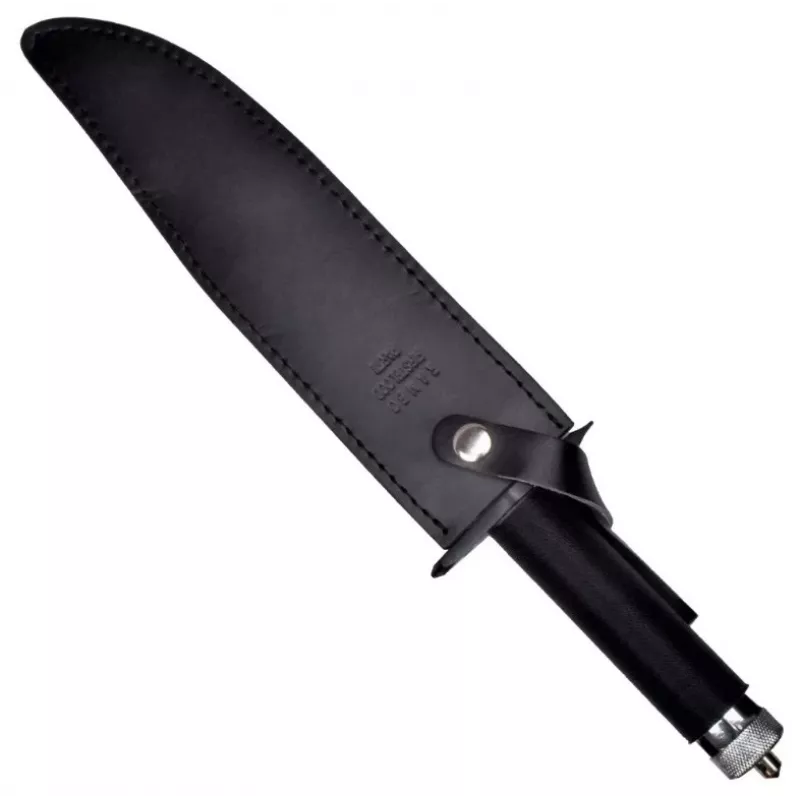 Fiksētais izdzīvošanas nazis cinema classic CC-H2 — 400 mm kopējais garums, 250 mm tērauda asmens, gluds un robotais, melns rokturis, ietver ādas maksti