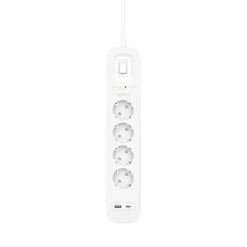 Pārsprieguma aizsargs Belkin SRB001VF2M-V2 — 4 rozetes, USB-C un USB-A porti, 2 m kabelis