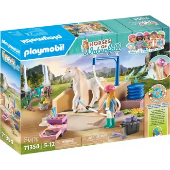 Playmobil Horses of Waterfall - Mazgāšanas stacija ar Isabellu un lauvenīti - Iztēles rotaļas bērniem vecumā no 5 līdz 10 gadiem - Fat Brain Toys