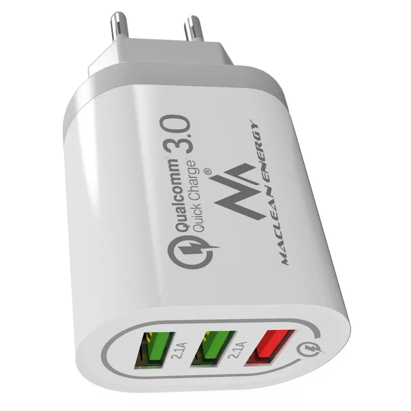 MACLEAN MCE479W sienas lādētājs — 3 portu USB ātrais lādētājs, 18 W kopējā jauda