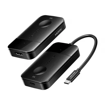 USB-C uz HDMI bezvadu raidītājs/uztvērējs Vention ADOBB — 4K@30 Hz, 1×HDMI, USB-C kabelis 1 m, melns