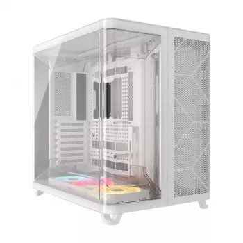 PC korpuss Corsair AIR 5400 LX-R RGB iCUE LINK Midi Tower Balts — ATX/EATX/Micro-ATX/Mini-ITX, rūdīts stikls, 1×3.5 collu + 2×2.5 collu nodalījumi, 120 mm ventilatoru atbalsts