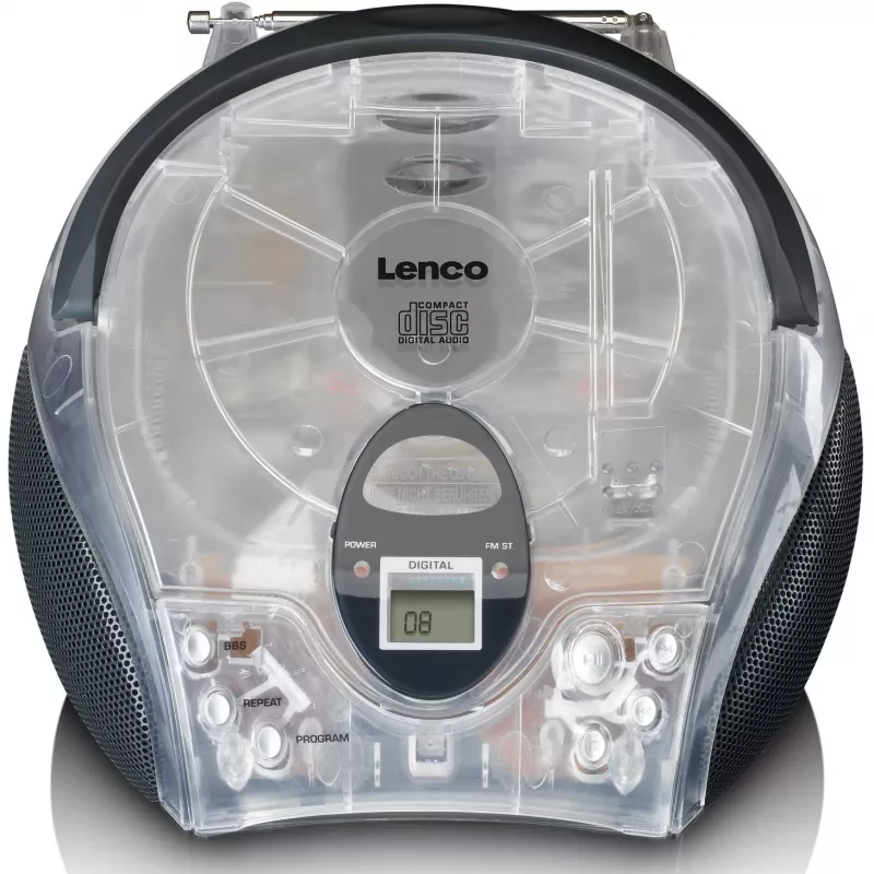 Portatīvs radio CD atskaņotājs Lenco SCD-24TR — FM, 4 W izejas jauda, LCD, teleskopiskā antena, maiņstrāva/līdzstrāva, 6×C baterijas