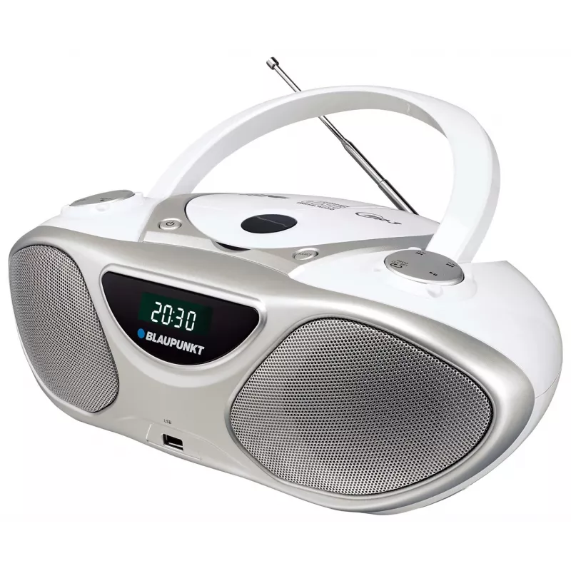 CD ierakstītājs BLAUPUNKT BB14WH — CD ierakstītājs ar MP3 atskaņošanu, USB, LCD, pulkstenis, 2x1 W skaļruņi, sudraba/baltā krāsā