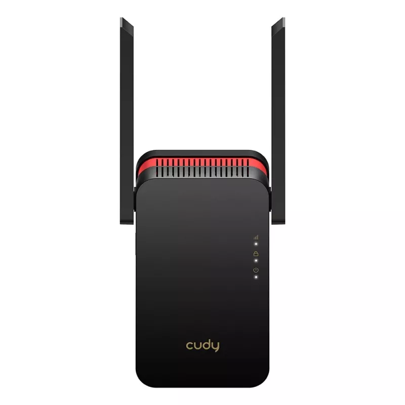 Wi‑Fi signāla pastiprinātājs Cudy RE3000 2400–5000 MHz, 802.11ax/ac/n/g/b/a, Ethernet 100 Mbps, ārējā antena, melns/sarkans