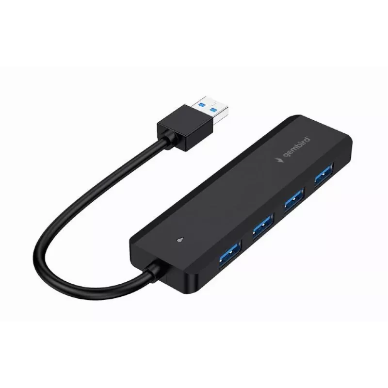 USB centrmezgls Gembird 4 portu USB 3.1 (Gen 1) — 4 porti, USB 3.2 Gen 1 Type-A, 5V/2.1A, 109×30×10 mm, melns