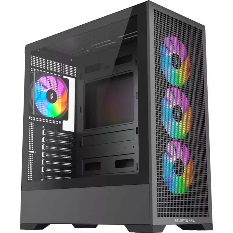 PC case Silentware Core 100 A-RGB Melns — model CORE100Melns, A-RGB lighting, mid-tower form factor