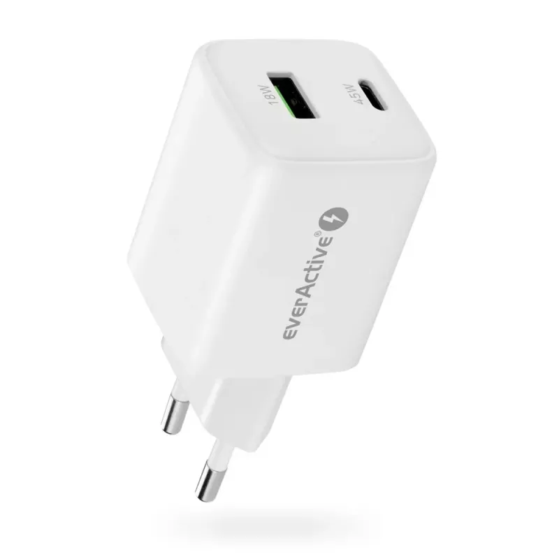 Sienas lādētājs everActive SC-450Q 45W 1×USB-C 1×USB-A Balts
