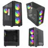 PC kuba korpuss SAVIO Noctis Glass RGB — Melns, ATX/Micro-ATX, 210×410×450 mm, 3×120 mm priekšējie ventilatori