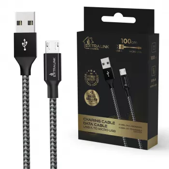Uzlādes kabelis Extralink Smart Life 15W USB-A uz microUSB 100 cm PVC 5V 2.4A melns