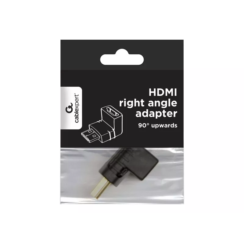 HDMI savienotāju adapteris GEMBIRD A-HDMI90-FML, HDMI uz HDMI, taisnleņķa 90° adapteris, melns