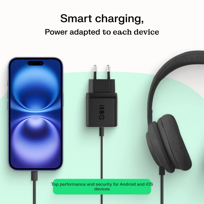 Barošanas adapteris zaļa Cell PowerSource Solo30 30W melns — USB-C viena porta lādētājs
