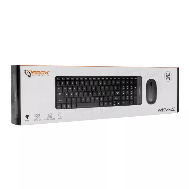 SBOX WKM-22 bezvadu tastatūras un peles komplekts, ASV izkārtojums