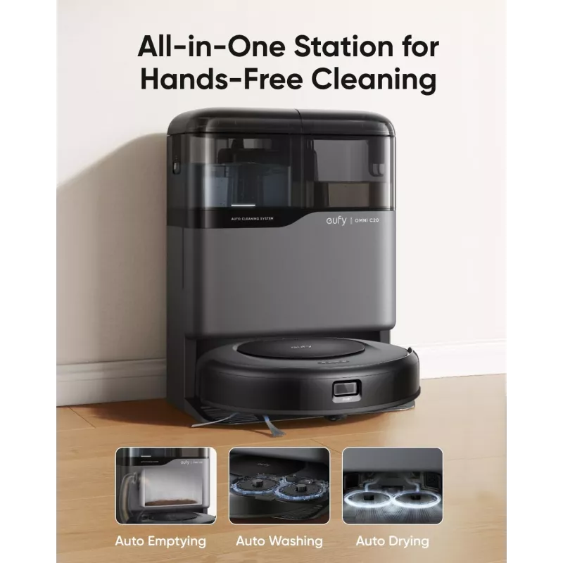 Anker Eufy | Robotu putekļsūcējs ar visu vienā staciju | Omni C20 | Slapjā&Sausā tīrīšana | 7000 Pa | Pelēks