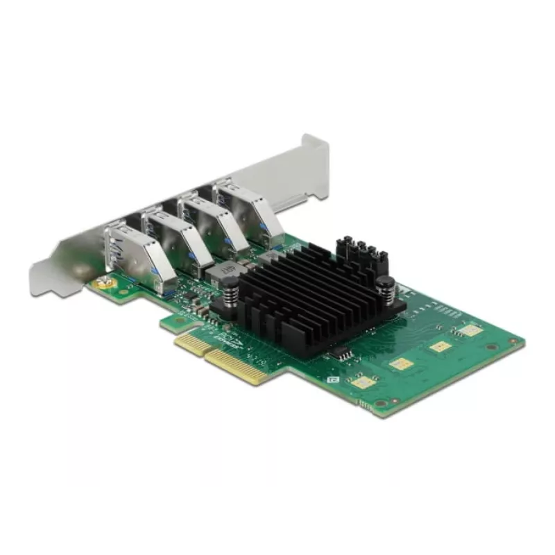 DeLOCK PCI Express x4 karte ar 4 ārējiem USB 3.0 četru kanālu portiem - zema profila formas faktors