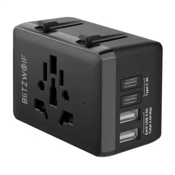 Ceļojumu adapteris BlitzWolf BW-TA1 4-in-1 ar 2× USB PD 20W pieslēgvietām