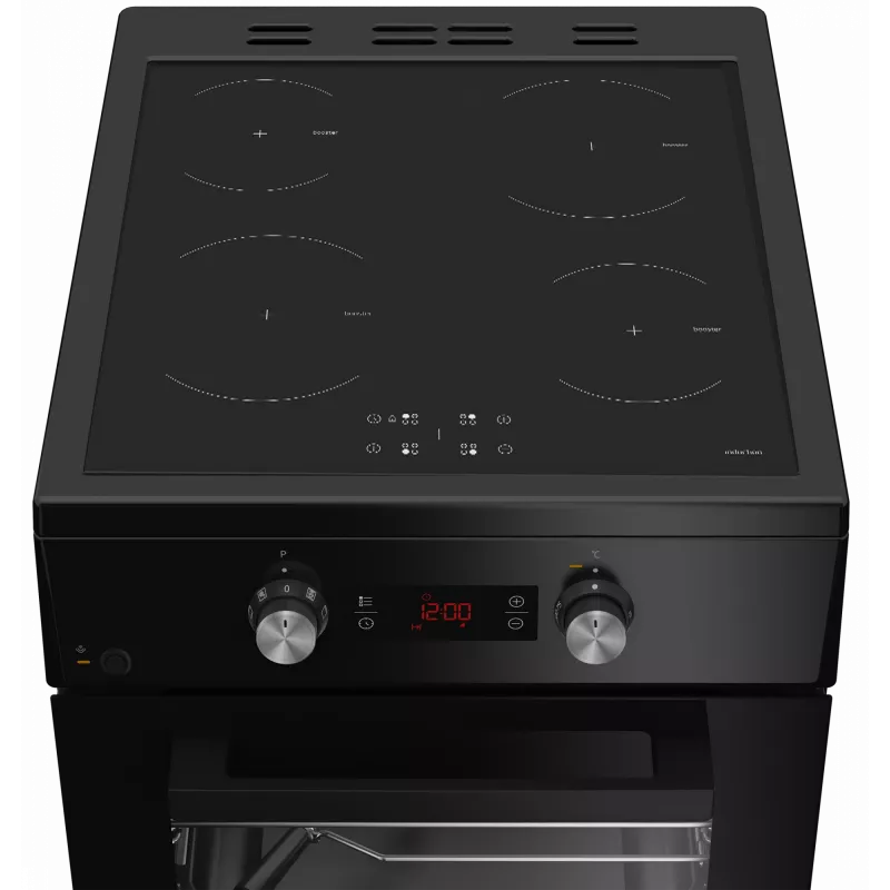 Indukcijas plīts ar elektrisko cepeškrāsni Beko FSM59305BDT, 60 L, 50 cm platums, melna, A energoefektivitātes klase, 4 zonu indukcijas plīts virsma ar jaudas pastiprināšanu