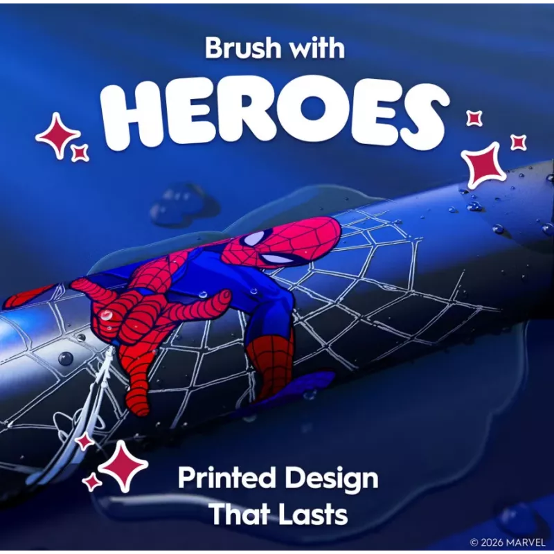 Elektriskā zobu birste BRAUN Oral‑B iO Kids Marvel Spiderman — uzlādējama, 3 režīmi, 2 minūšu mūzikas taimeris, ceļojuma futrālis, 1 birstes galviņa, litija jonu akumulators