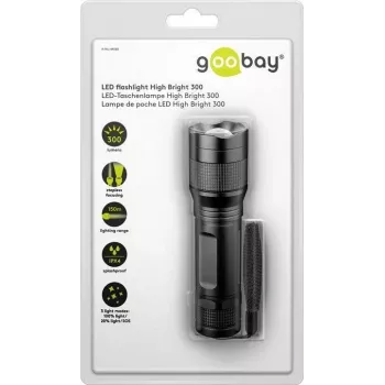 Goobay LED kabatas lukturītis High Bright 300, melns - ideāli piemērots brīvajam laikam, sportam, kempingam, makšķerēšanai, medībām un avārijas palīdzībai (44560)