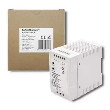 Qoltec 50914 DIN sliedes barošanas bloks | 90W | 12V | 7.5A | Balts | Plāns