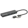 Manhattan USB-C un USB-A kombinētā dokstacija/cents, Porti (4): USB-A (x4), 5 Gbps (USB 3.2 Gen1 jeb USB 3.0), Ar USB barošanu (nav nepieciešams ārējs barošanas avots)
