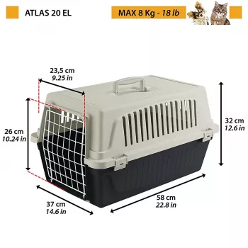 Ciets mājdzīvnieku pārvadāšanas konteiners FERPLAST Atlas 20 EL, tehnopolimērs, W370×D580×H320 mm, svars 1,85 kg