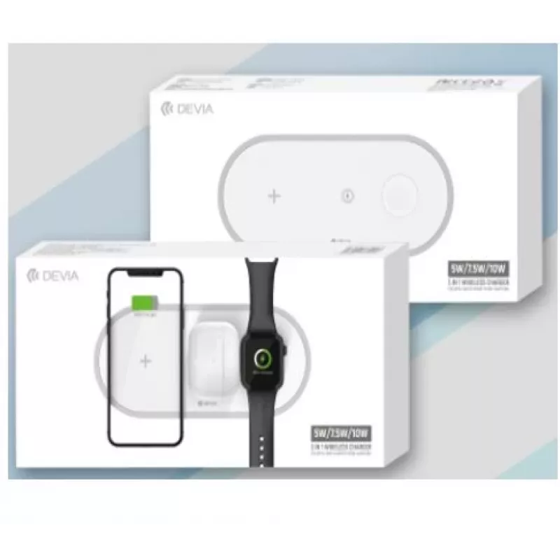 3-in-1 bezvadu lādētājs Devia V4 10W — viedtālrunim, Apple Watch, austiņām