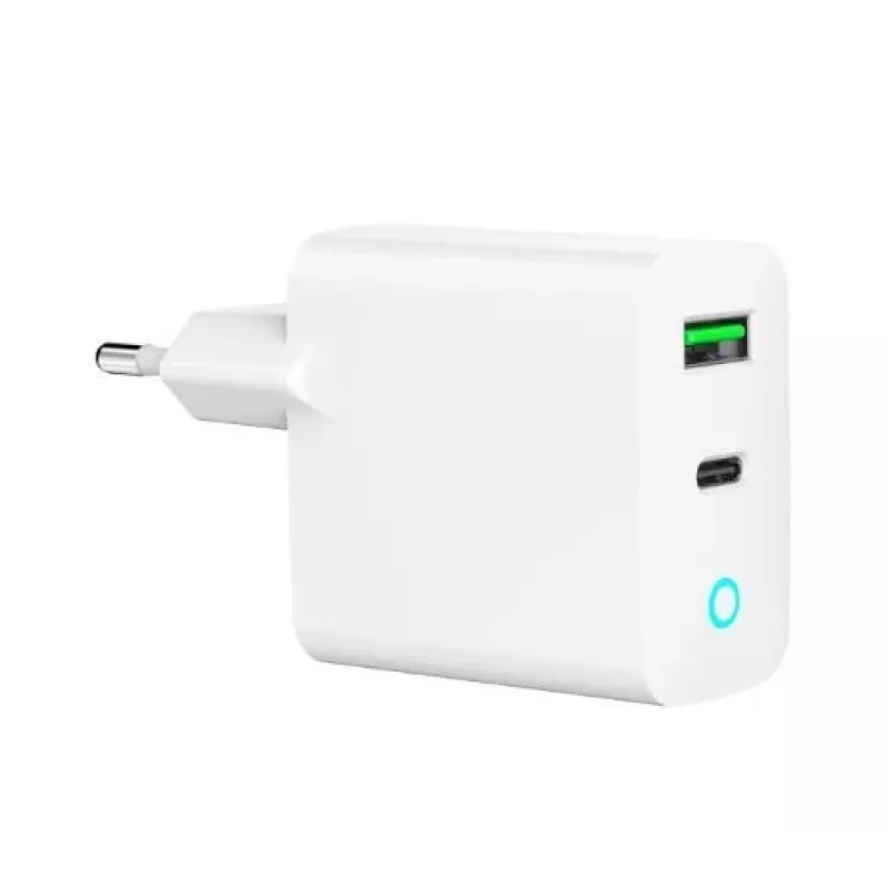 Tīkla barošanas bloks 220V GEMBIRD, universāls, 1 x USB Type-C PD 20W, 1 x USB-A 3.0 QC 18W, LED indikators, balts