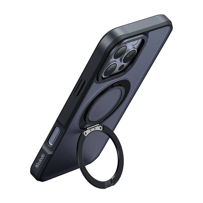 McDodo PC-4932 aizsargapvalks iPhone 16 Pro ar integrētu statīvu, melns
