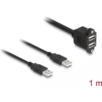 DeLOCK USB 2.0 kabelis, 2 x USB A tipa vīrišķais savienotājs uz 2 x USB A tipa sievišķais savienotājs, 1 m, melns
