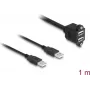DeLOCK USB 2.0 kabelis, 2 x USB A tipa vīrišķais savienotājs uz 2 x USB A tipa sievišķais savienotājs, 1 m, melns