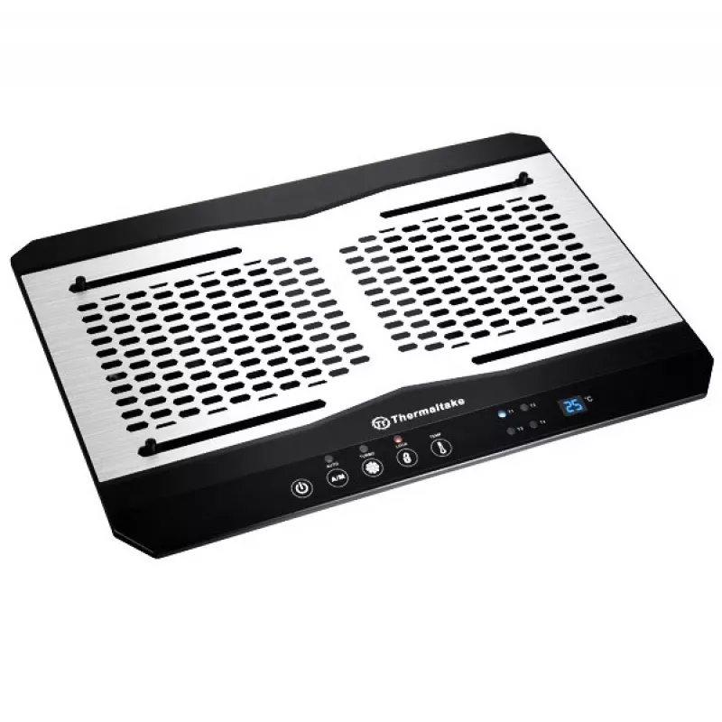 Piezīmjdatora dzesēšanas paliktnis THERMALTAKE CL-N002-PL12BL-A ar 12 cm ventilatoru, alumīnija un plastmasas, 390×277,5×49,3 mm, 1000–1300 apgr./min