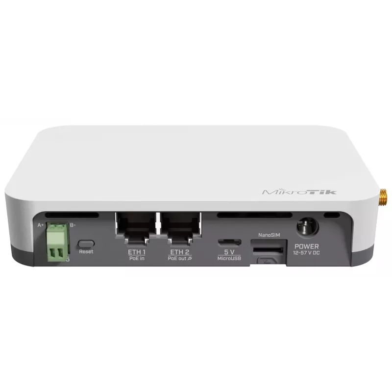 Tīkla vārteja/kontrolieris MikroTik KNOT LR8G — vienjoslas 2,4 GHz, 100 Mbit/s Ethernet, QCA9531 650 MHz, RS-485, NanoSIM