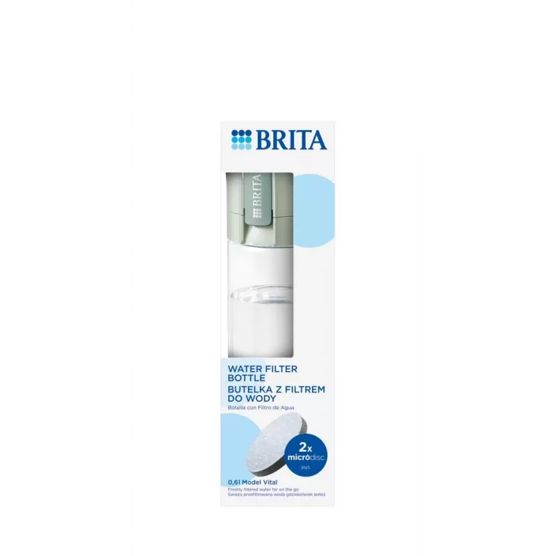 Atkārtoti lietojama ūdens pudele BRITA Fill&Go Vital 600 ml ar iebūvētu MicroDisc filtru, zaļa