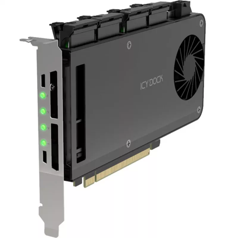 Adaptera karte 4 x M.2 NVMe SSD mobilajam nodalījumam, icy dock MB204MP-B