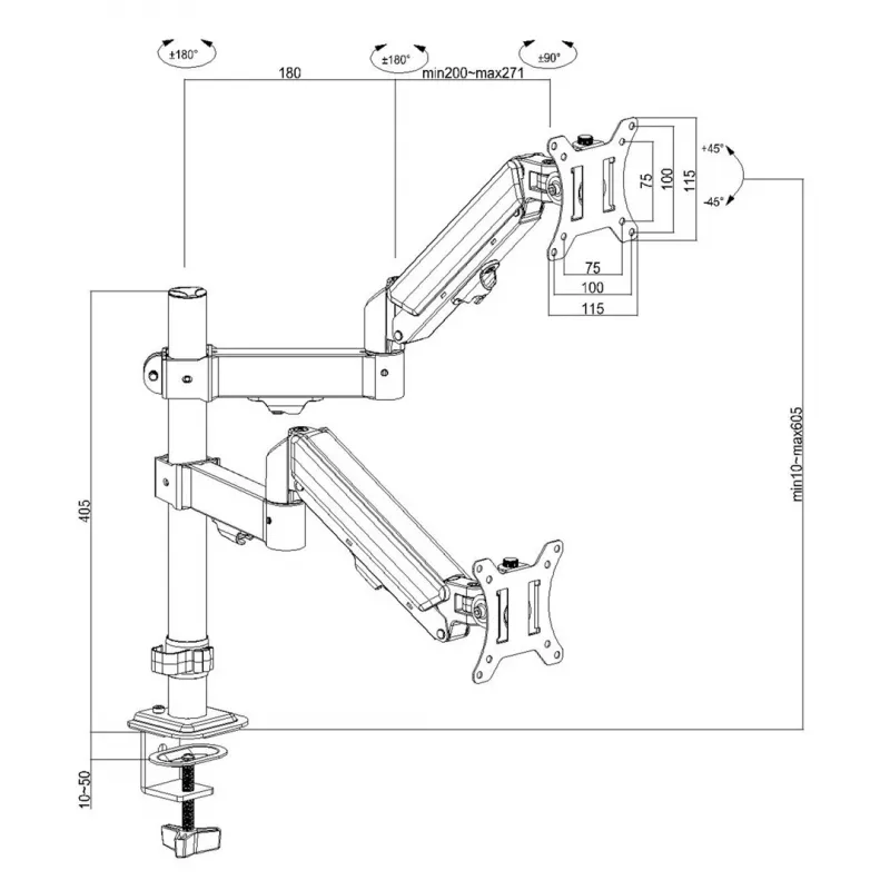 Maclean 2 monitoru stiprinājums, gāzes atspere, 17-32, 2-10kg, melns, MC-136